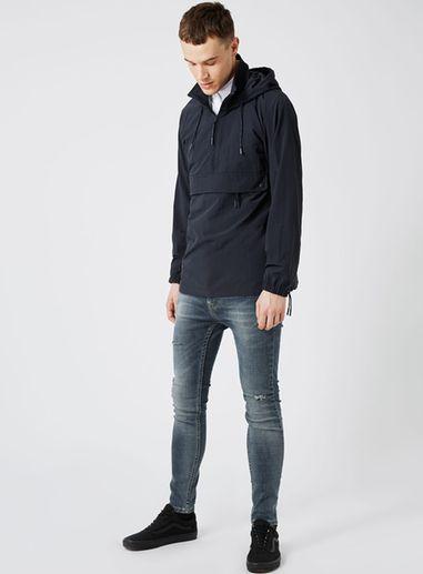 Topman Mens Blue Navy Overhead Half Zip Jacket