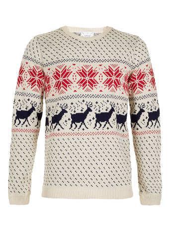 Topman Cream Reindeer Jumper