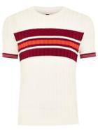 Topman Mens White And Burgundy Stripe Ribbed Sweater