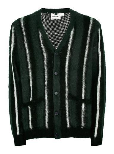 Topman Mens Black Green Stripe Brushed Cardigan