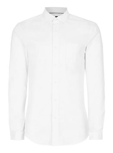 Topman Mens White Muscle Fit Oxford Long Sleeve Shirt