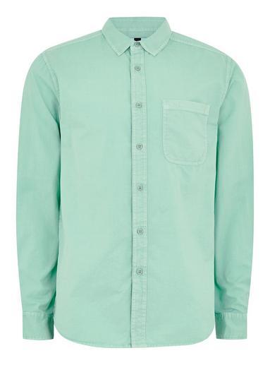 Topman Mens Aqua Blue Twill Long Sleeve Shirt