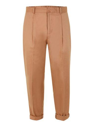 Topman Mens Brown Camel Linen Blend Pleated Dress Pants