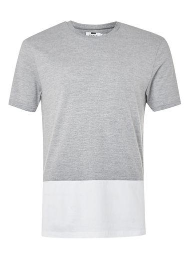 Topman Mens White And Grey Hem Panel T-shirt