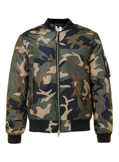 Topman Mens Green Camo Ma1 Bomber Jacket
