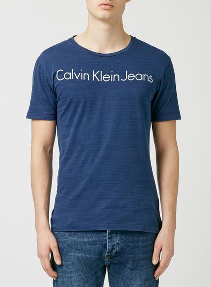 Topman Mens Calvin Klein Blue Denim T-shirt