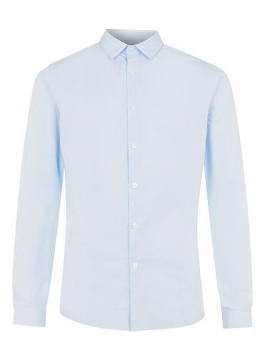 Topman Mens White And Light Blue Mini Grid Long Sleeve Dress Shirt