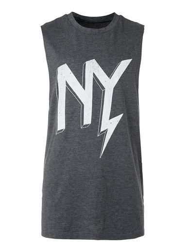 Topman Mens Washed Black Ny Print Longline Tank Top