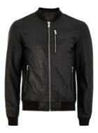 Topman Mens Selected Homme's Black Leather Bomber Jacket