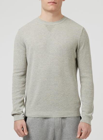 Topman Mens Grey Waffle Textured Crew Neck Sweater