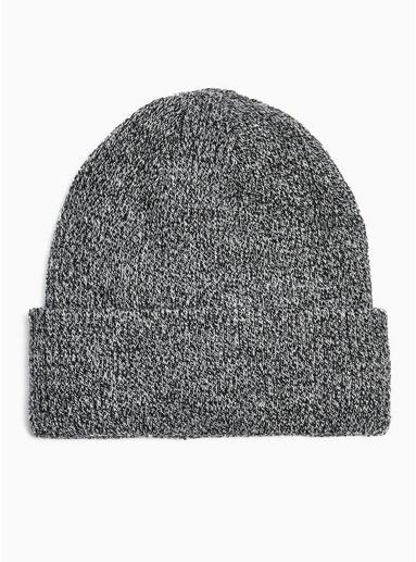 Topman Mens Grey Salt And Pepper Ribbed Beanie