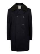 Topman Mens Blue Selected Homme Navy Classic Faux Shearling Collar Peacoat