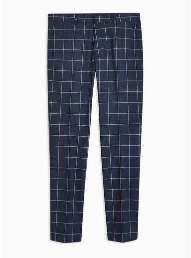 Topman Mens Navy Windowpane Skinny Pants