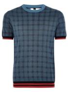 Topman Mens Blue Check Tipping Sweater