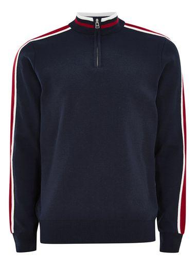 Topman Mens Navy Zip Neck Sweater