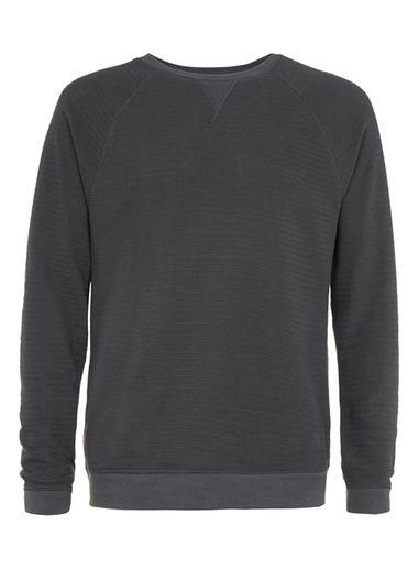 Topman Mens Washed Black Waffle Textured Long Sleeve T-shirt