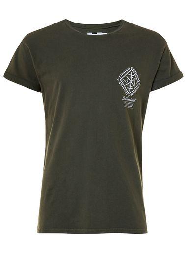 Topman Mens Green Khaki Lithium Print Muscle Fit T-shirt