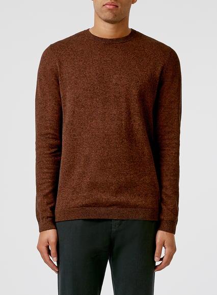 Topman Mens Red Rust Twist Crew Neck Sweater