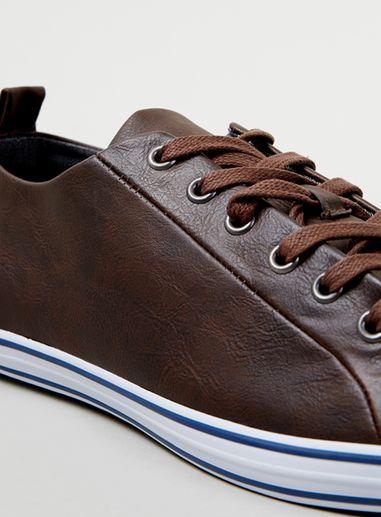 Topman Mens Brown Faux Leather Plimsolls