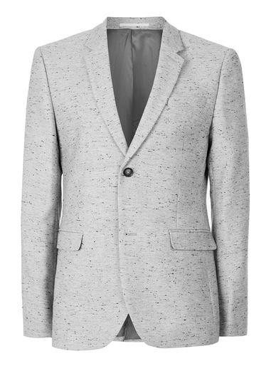 Topman Mens Grey And Black Neppy Skinny Fit Blazer