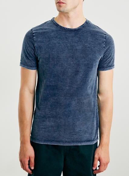 Topman Mens Blue Slim Indigo Wash Crew T-shirt