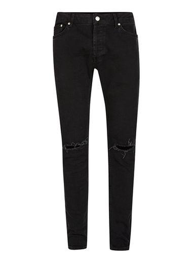 Topman Mens Black Ripped Stretch Skinny Jeans
