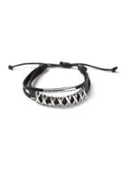 Topman Mens Metal Black Faux Leather 3 Row Bracelet*