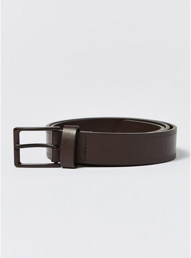 Topman Mens Slim Faux Leather Belt With Brown Coated Buckle And Trim Detailing
