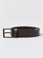 Topman Mens Slim Faux Leather Belt With Brown Coated Buckle And Trim Detailing
