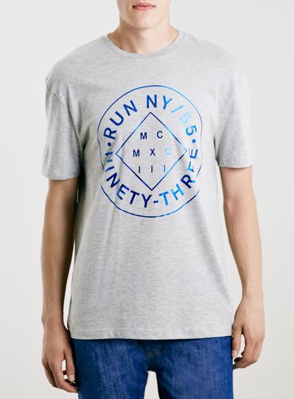 Topman Mens Blue Slim Foil Print T-shirt