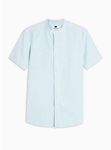 Topman Mens Green And White Stretch Skinny Oxford Shirt