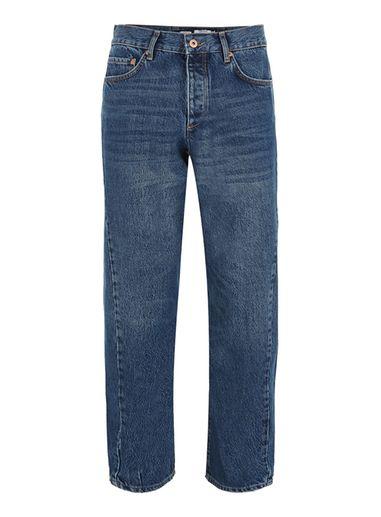 Topman Mens Blue Dark Wash Twisted Leg Jeans