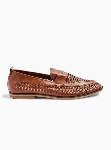 Topman Mens Brown Tan Pu Farrier Weave Loafers