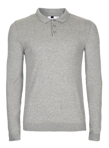 Topman Mens Grey Gray Marl Muscle Fit Polo Neck Sweater
