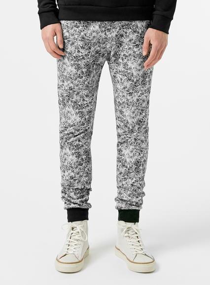 Topman Mens Black And White Crackle Skinny Joggers