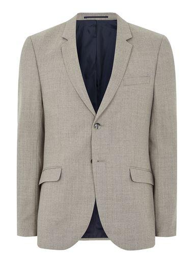 Topman Mens Brown Stone Merino Wool Blend Skinny Suit Jacket