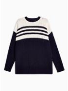 Topman Mens Navy And White Stripe Chenille Jumper