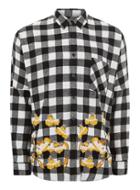Topman Mens Black And White Batwing Embroidered Check Shirt