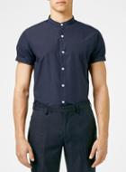 Topman Mens Blue Navy Stand Collar Short Sleeve Dress Shirt