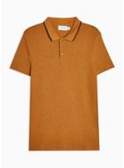 Topman Mens Brown Tipped Ribbed Short Sleeve Polo