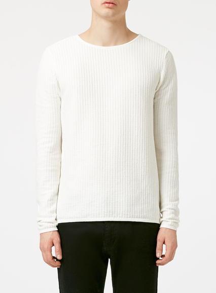 Topman Mens Cream Off White Gridstitch Crew Neck Sweater
