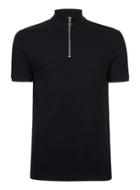 Topman Mens Black Zip Neck Tipped Polo Shirt
