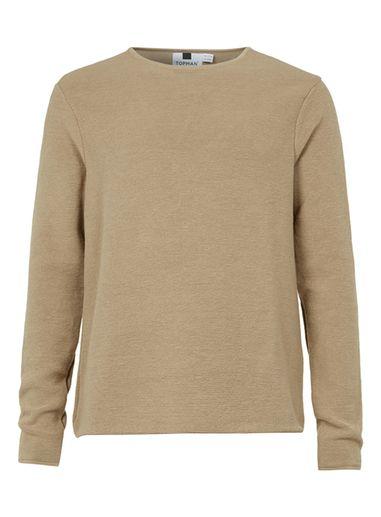 Topman Mens Brown Camel Mini Rib Crew Neck Sweater