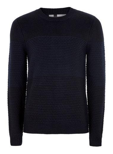 Topman Mens Blue Navy And Black Panel Sweater