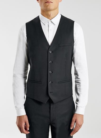 Topman Mens Black Premium Wool Blend Vest