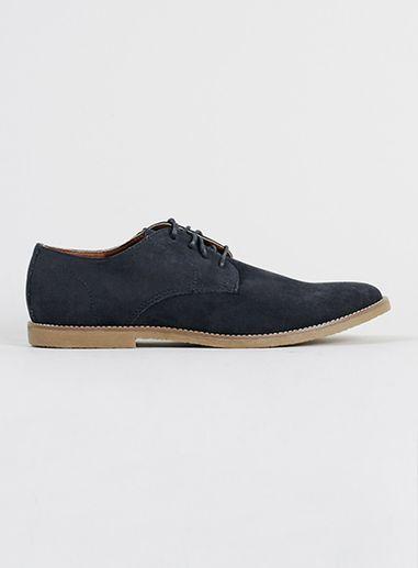 Topman Mens Blue Navy Faux Suede Stitch Desert Shoes