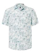 Topman Mens Teal And White Poppy Print Viscose Short Sleeve Casual Shirt