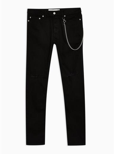 Topman Mens Black Double Knee Rip Jeans With Chain