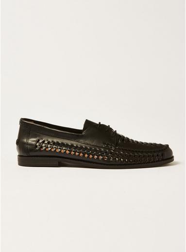 Topman Mens Black Leather Weave Mantis Lace Shoes