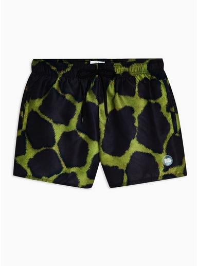 Topman Mens Green Khaki And Black Giraffe Print Swim Shorts